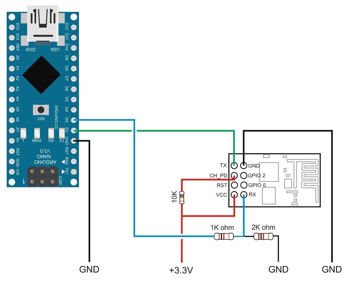Схема подключения ESP-01 к Arduino